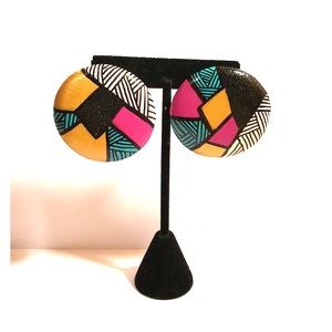 Multicolor Geometric Print ClipOn Button Earrings